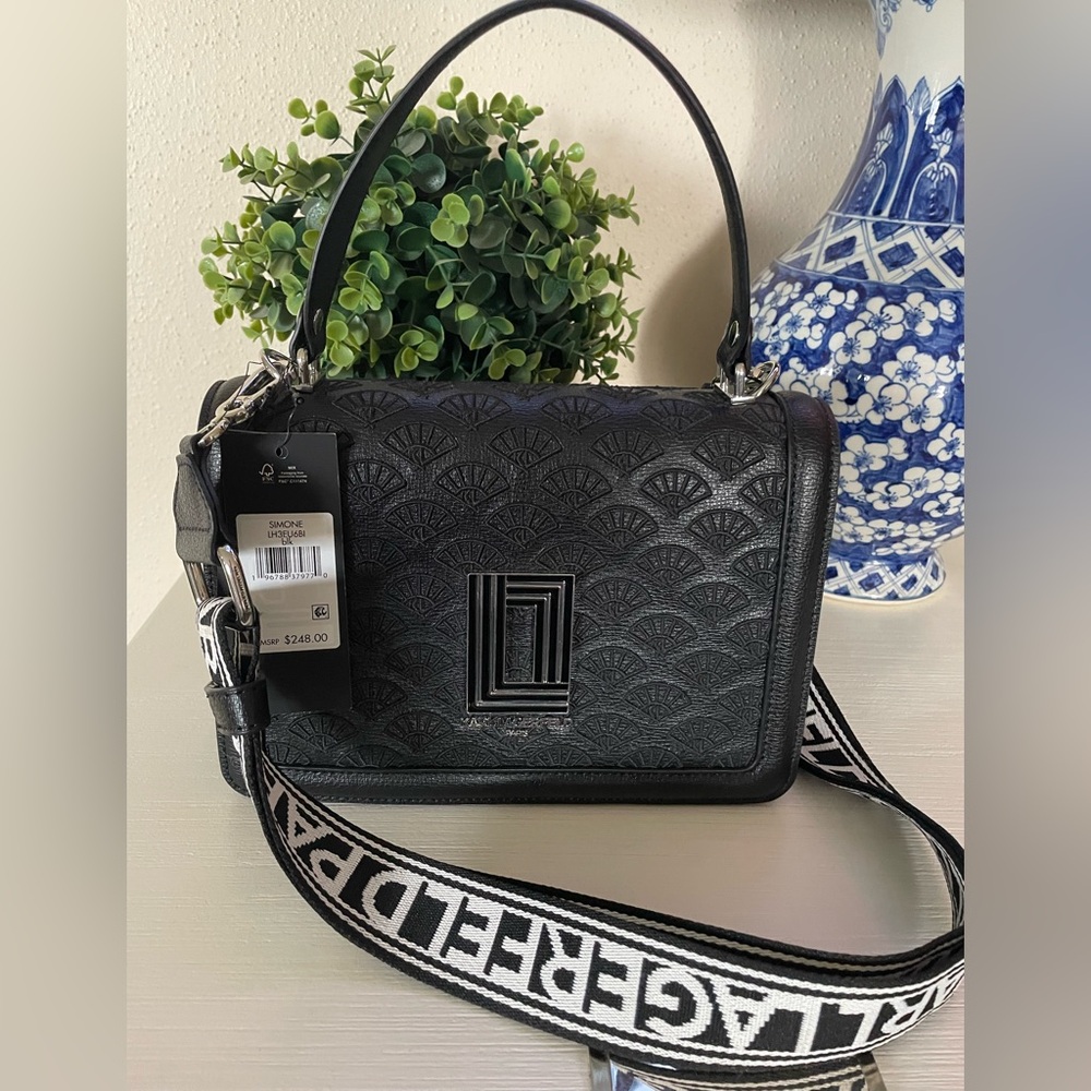 Karl Lagerfeld Simone Leather Embossed Crossbody Bag In Black With Top Handle